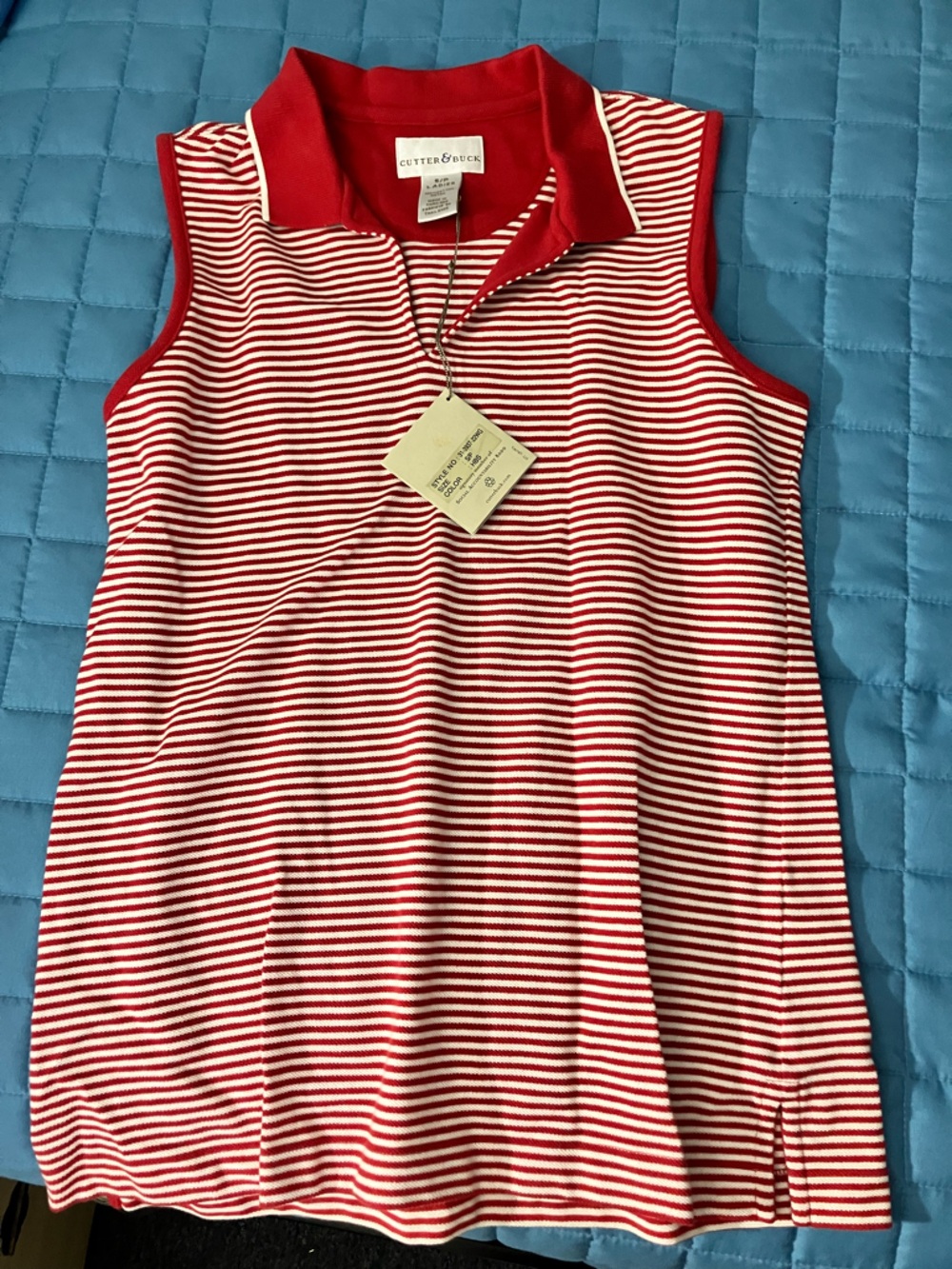 Cutter & Buck Red and White Striped Sleeveless Polo Tank